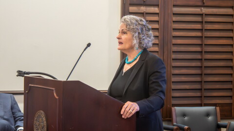 Oklahoma County District Attorney Vicki Behenna speaks to lawmakers at an interim study Wednesday, Oct. 14, 2026 Behenna said her office needs more state funding to make reforms to the pretrial process.