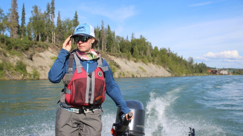 Kenai River Sportfishing Association Executive Director Shannon Martin pilots her boat on the Kenai River on Wednesday, July 29, 2026 in Soldotna, Alaska.
