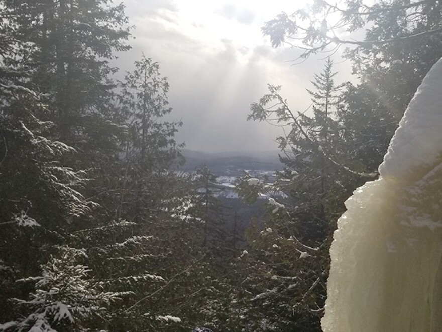 A view of ice and sun on the snowy flank of Mount Adams.
