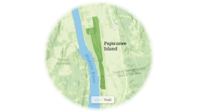 What was once an island is now a peninsula, due to siltation from local railroad and port projects. In recognition of its history, the property still retains the name "Papscanee Island."