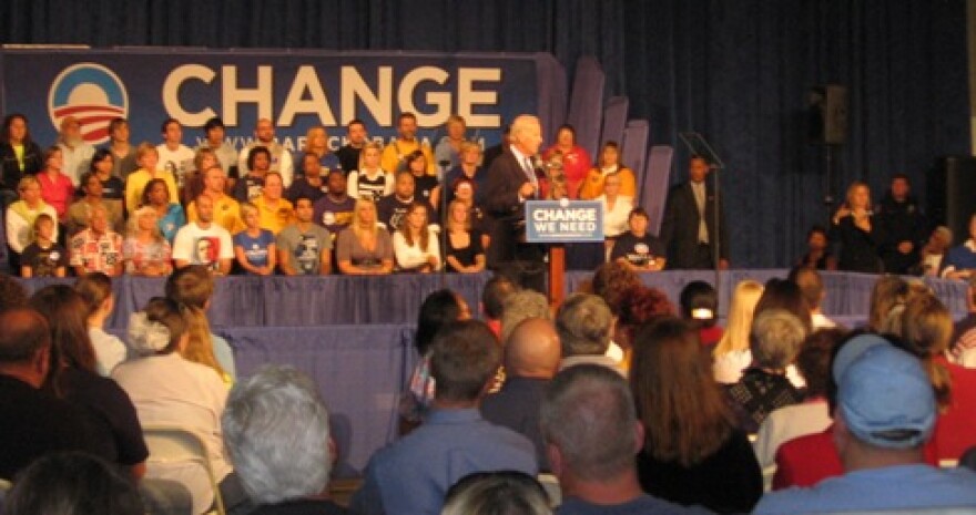 Senator Joseph Biden inside Mabee Fieldhouse on the Wm Jewel Cllege campus