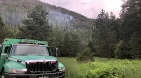 The Beeskove fire north of Missoula, July 24, 2019. Forest officials say the fire is burning in difficult terrain including cliff bands, rock scree and rolling debris. 