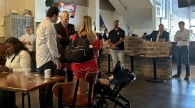 Sen. Bill Cassidy meets with voters at a campaign event at Rock’n’Bowl in Lafayette, Louisiana, on Thursday, May 14, 2026. 