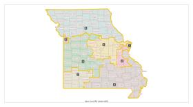  Senate members approved of this map that redraws Missouri's eight congressional districts. The Senate version makes several changes to the already House approved version, which was approved back in January. Because the Senate altered the map, it again needs approval from the House. 