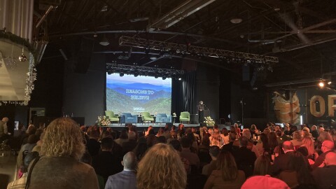 Vic Isley, president and CEO of the Buncombe County Tourism Development Authority, addresses attendees at the TDA's Year Ahead event Monday, January 12, 2026.