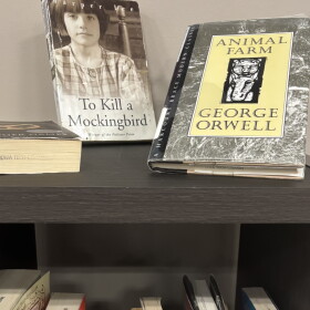 A display of notable books that have been banned is shown as part of National Banned Books Week events at WITCC in Sioux City on October 8, 2026. (Bret Hayworth, Siouxland Public Media News)