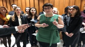 Eliyanna Kaiser, a member of the Sexual Harassment Working Group, speaks Wednesday before the Senate and Assembly held hearings on improving the state's anti-sexual harassment policies.