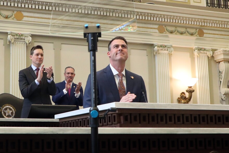 Oklahoma Gov. Kevin Stitt gives the annual State of the State address on Feb. 7, 2022.