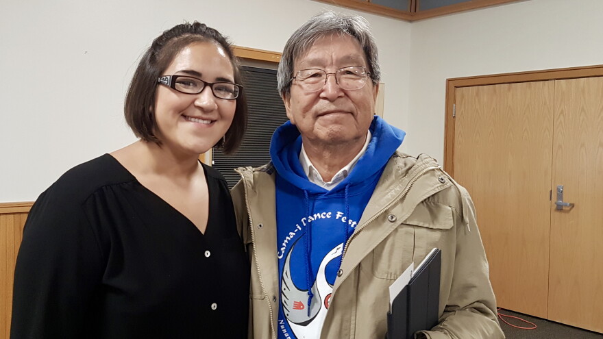 Nikki Hoffman (left), Nunavut secretary and former Bethel City Council woman, and Harold Napoleon (right), constitutional convention organizer. 