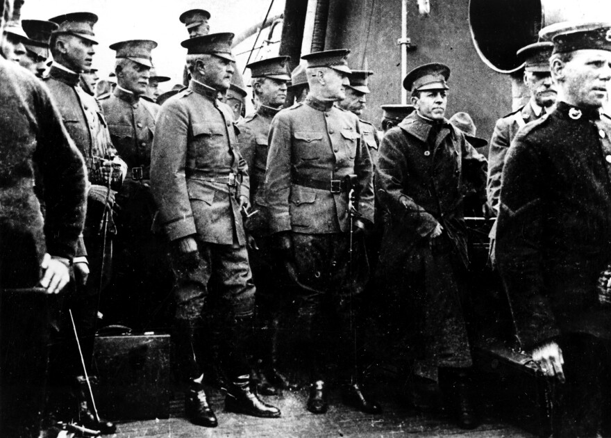 WWI soldiers step off a boat in France