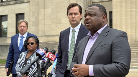 Erica Adair, Charles Adair's sister, and lawyers representing his family spoke outside the Wyandotte County courthouse after viewing body camera footage of the moments leading up to his death for the first time.