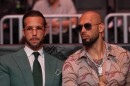 FILE - Andrew Tate, right, and his brother Tristan arrive at an event, April 11, 2026, in Miami.