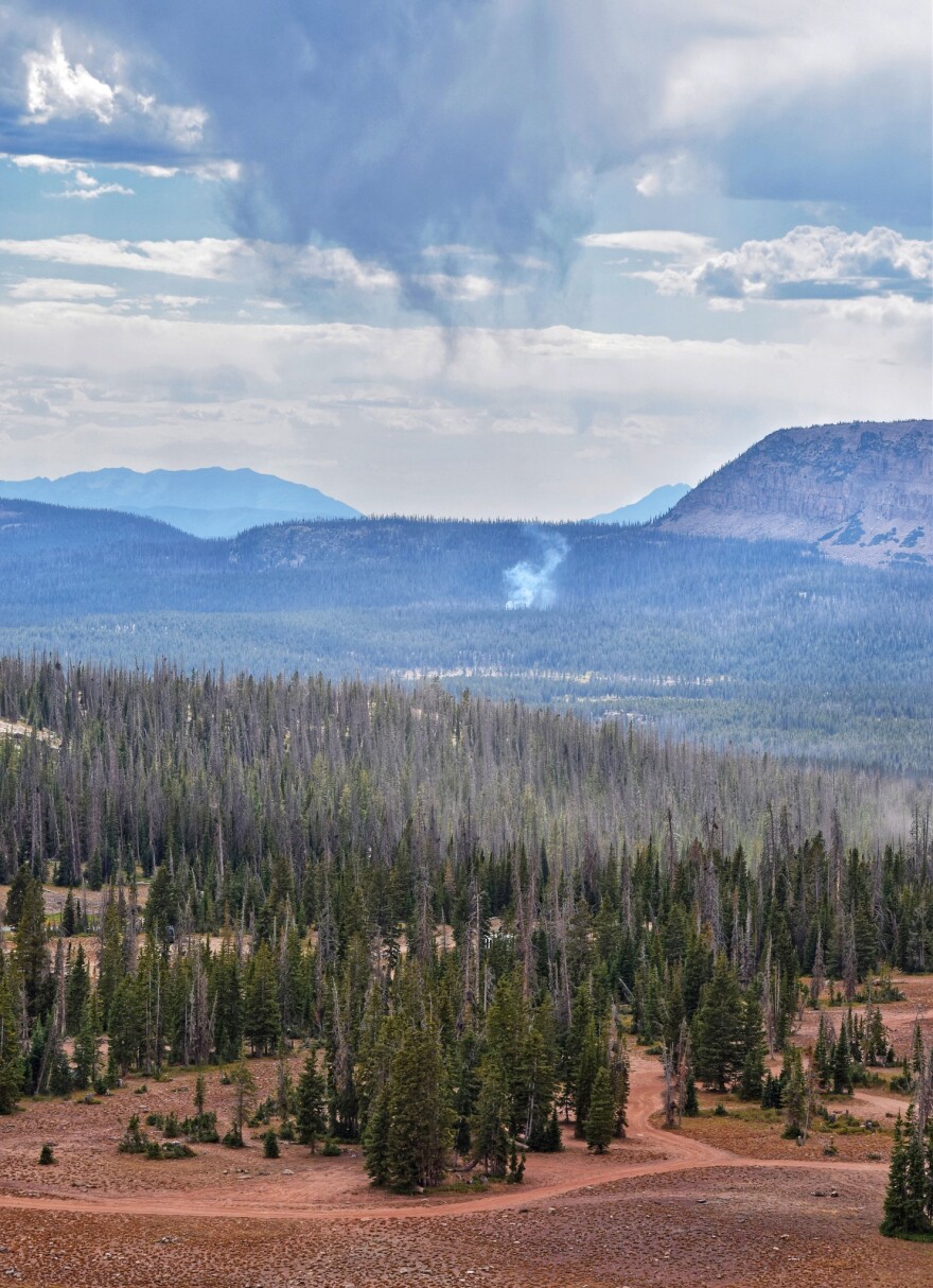 the haystack fire puts up a column of smoke aug 13 2025