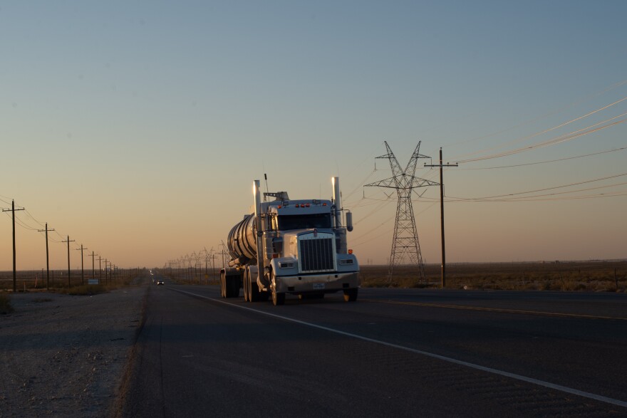 A truck travels through the West Texas oil patch. Earthquakes that have rocked the region have been tied to the area's booming oil industry.