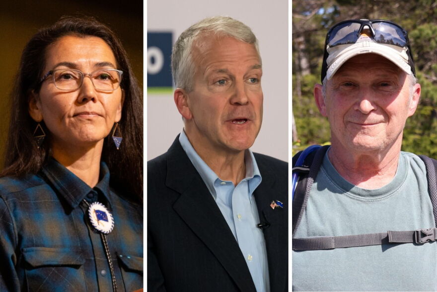 From left, Democratic U.S. Senate candidate Mary Peltola, Republican U.S. Sen. Dan S. Sullivan, the incumbent, and undeclared U.S. Senate candidate Dan J. Sullivan of Petersburg.
