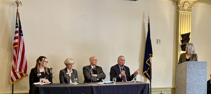 From L-R: May Roberts, Senator Janie Ward-Engelking, Senator Scott Grow, Lt. Governor Scott Bedke and moderator Kelley Packer