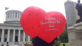 This photo taken June 5, 2012, outside the statehouse in Columbus, Ohio, shows a large balloon in support of the "Heartbeat Bill."