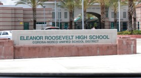 Photo of the sign outside Eleanor Roosevelt High School in Eastvale, Calif.