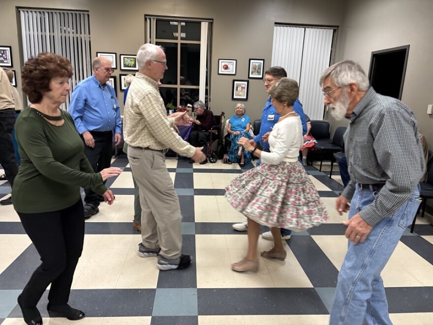 Square dancers enjoy the fellowship and fun on a Saturday evening.