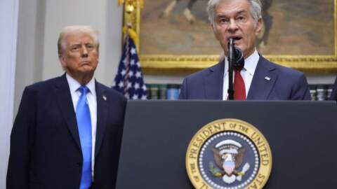 President Donald Trump listens as Centers for Medicare & Medicaid Services administrator Dr. Mehmet Oz, speaks in the Roosevelt Room of the White House, Monday, Sept. 22, 2025, in Washington. (Mark Schiefelbein/AP)