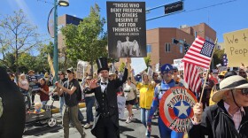 Marchers dressed as Abraham Lincoln and Captain America joined thousands of protestors at the No Kings II rally in Albuquerque