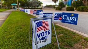 A Vote Here sign outside of a polling station on August 23, 2022 in West Palm Beach, Florida. (Saul Martinez/Getty Images)