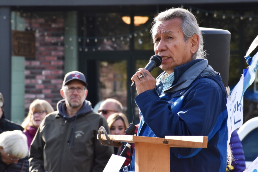 Vernon Finley, former chairman of the Confederated Salish and Kootenai Tribes speaks at the Montana Undivided rally in Whitefish Saturday