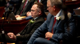 Missouri State Rep. Justin Sparks, R-Wildwood, reacts after losing the house speaker’s race during the first day of the Missouri legislative session on Wednesday, Jan. 8, 2025, in Jefferson City.