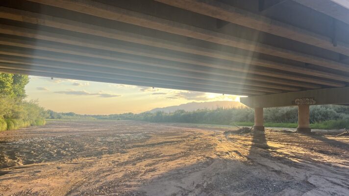 In July 2025, drying in the Rio Grande had reached the Montaño Bridge in Albuquerque.