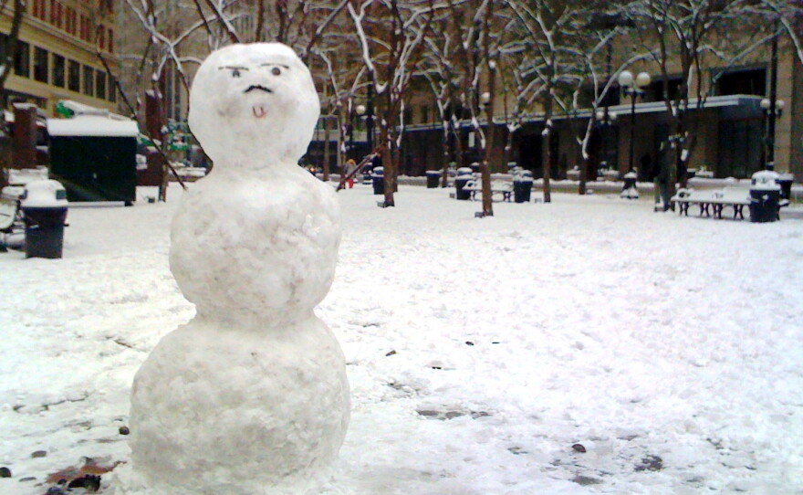 The snowman watchman of Westlake Park downtown.