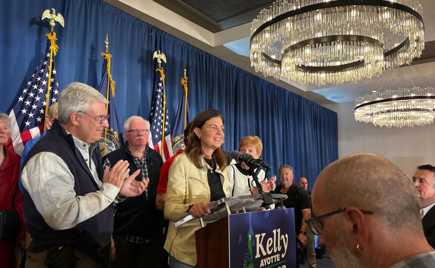 Kelly Ayotte addresses a crowd of supporters in Salem at an election night victory party.