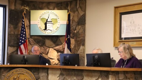 Jackson County Board of Election Chair Bill Thompson (Left), Board Member Betsy Swift (Right) on Dec. 9, 2025