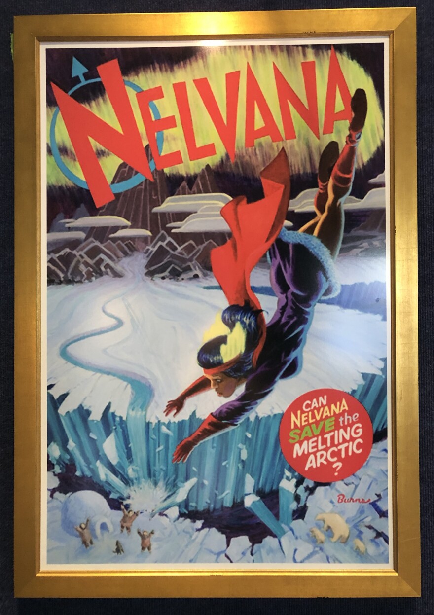 A comic book cover depicting "Nelvana of the North," is part of the displays at the Aurora Discovery Institute.