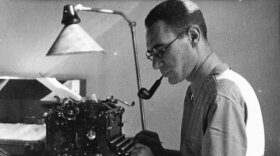 Dr. Leon Goldensohn at his typewriter