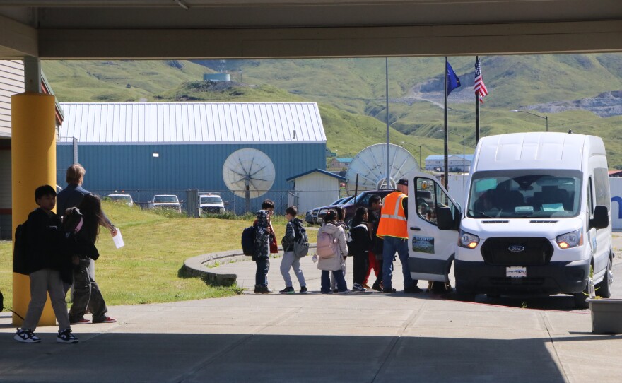 Unalaska Eagle's View Elementary School students on their first day back to school on Wednesday, Aug. 20, 2025.