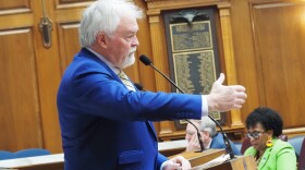 Senate Bill 1 sponsor Rep. Brad Barrett, R-Richmond, addresses the House chamber on Monday, Feb. 23, 2026, at the Indiana Statehouse.