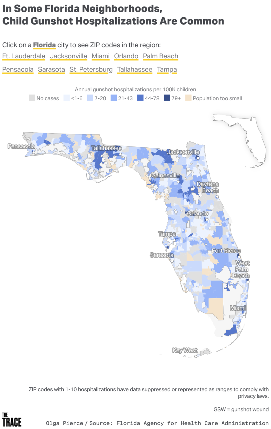 graphic - In Some Florida Neighborhoods, Child Gunshot Hospitalizations Are Common