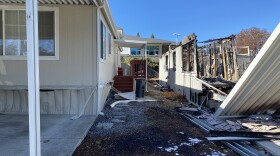 A manufactured home in Medford barely survived the Almeda Fire, but it took some damage. 