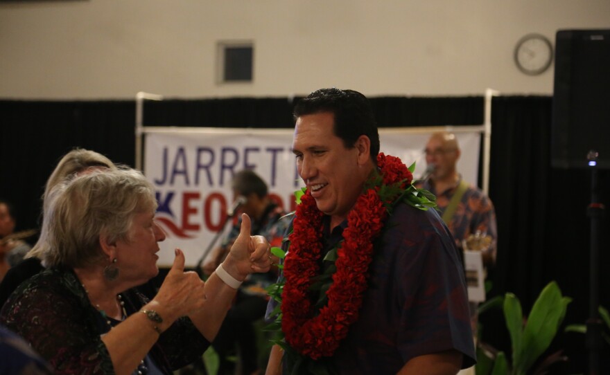 Jarrett Keohokalole at his watch party for the 2026 primary election on August 8, 2026.