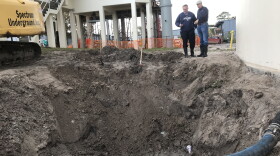 Utilities Director Bill Riebe and City Manager Tom Barwin on site