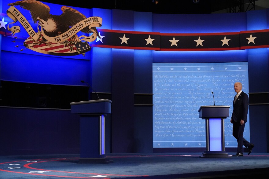 Then-candidate Joe Biden walks on stage to begin the first presidential debate in September 2020. The 2020 faceoffs may be the last of their kind.