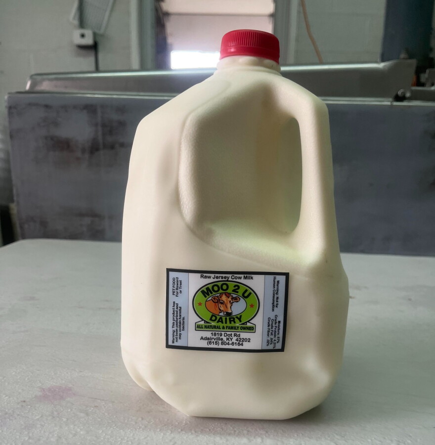 Gallon of Armstrong's milk labeled as "pet food"