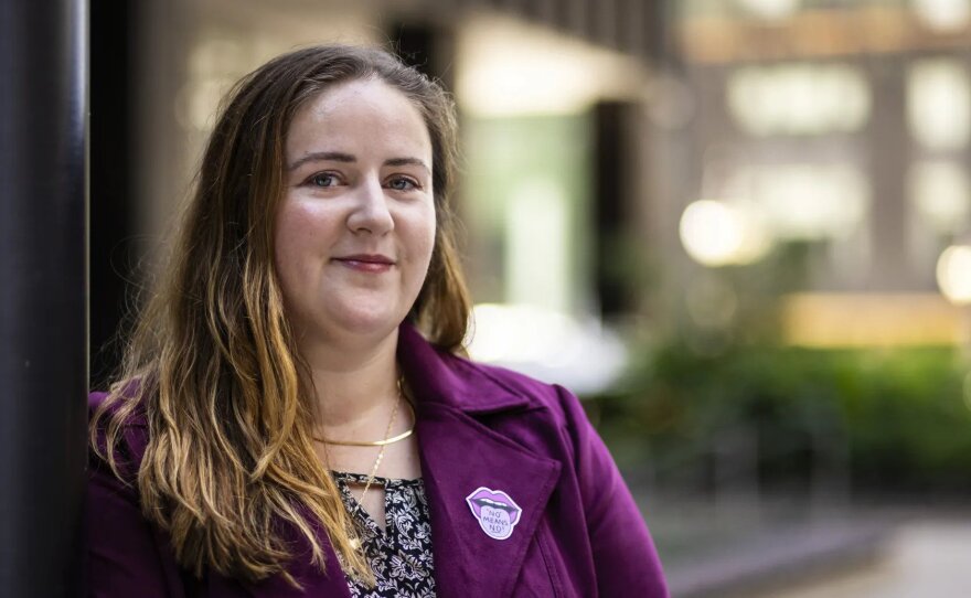 Madeleine Behr of the Chicago Alliance Against Sexual Exploitation outside the organization’s Loop offices.