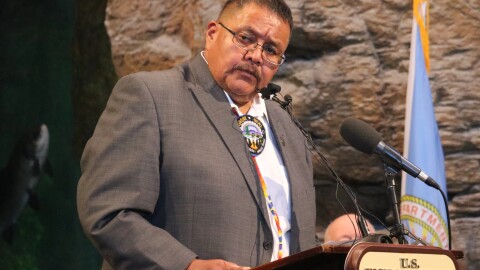 White Mountain Apache Chairman Kasey Velasquez speaks about the significance of the Apache trout in Mesa on Sept. 4, 2024.