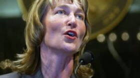 In this Oct. 20, 2003 file photo, Kathy Davis addresses the Indiana House after her nomination as Indiana's lieutenant governor was approved in an unanimous voice vote by the House at the Statehouse in Indianapolis. U.S. Sen. Joe Donnelly lost his campaign treasurer Wednesday, Aug. 5, 2015 after he was one of two Democrats to vote with Republicans in an unsuccessful effort to strip Planned Parenthood of federal funding.