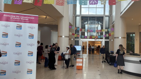 Guests gather at the Harn Museum of Art before the opening screening of the 22nd Gainesville Latino Film Festival on Thursday, Sept. 10, 2026. (Manuela Accetta Lima/WUFT News)