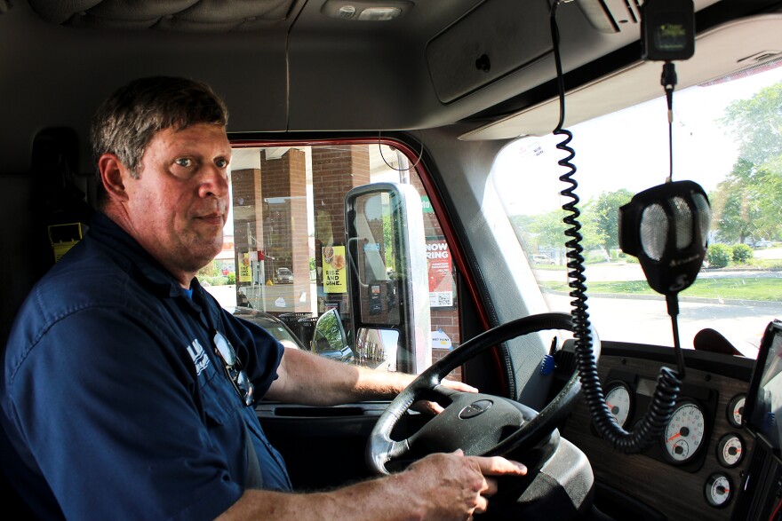 Tim Martinie steers his rig at the QuikTrip off the I-70/U.S. 63 interchange. Martinie said drivers like himself do what they can to avoid the I-70/U.S. 63 interchange. “You got a combination of highway traffic trying to get on the interstate. And then you've got local traffic trying to go to businesses in that intersection. It’s just a cluster.”