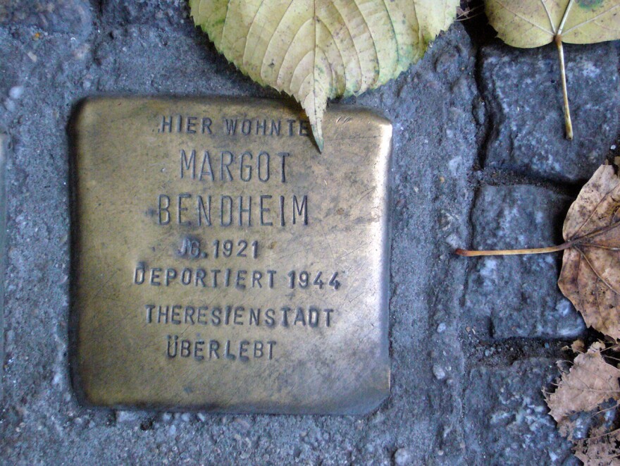 Brass cobblestones in Berlin sidewalks mark the last known addresses of the city's Jewish residents before the war. Margot Friedlander, nee Bendheim, now lives at a different address in Berlin, where she returned to from New York three years ago.