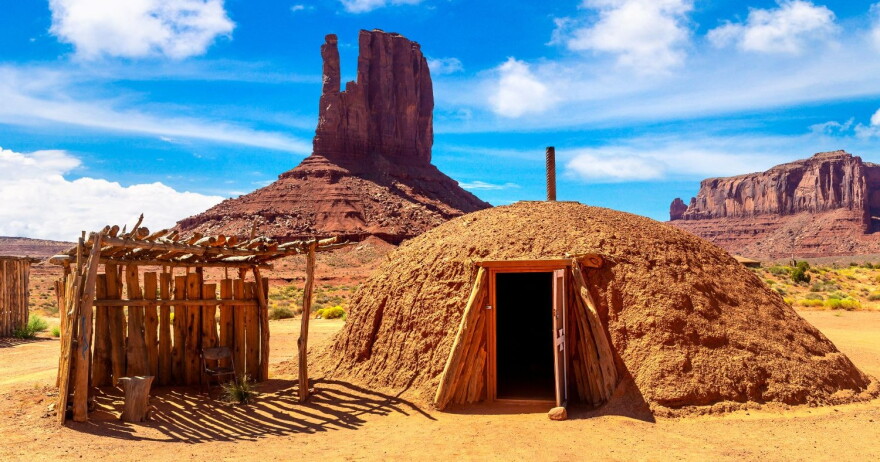 Diné comprise most of the population of people on the reservation in Arizona. Many live in traditional dwellings called hogans.