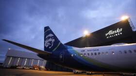 An Alaska Airlines Boeing 737 Max 9 awaits inspection at the airline's hangar at Seattle-Tacoma International Airport on Jan. 10, 2024, in SeaTac, Wash. (Lindsey Wasson/AP)
